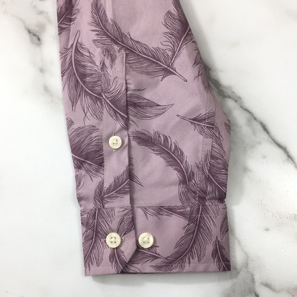 Duluth Purple Feather Print Wrinkle Fighter Tunic Shirt Womens Large Button Up - Picture 12 of 12